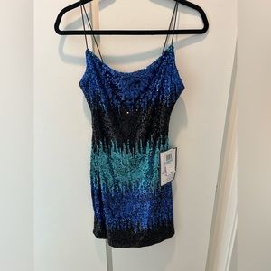 NWT Sequin mini dress! Size 5/6. Blue, black turquoise.